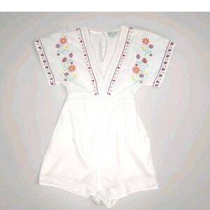 Romper Embroidered Womens White Boho Flirty Cruise Travel Resort Beach XS